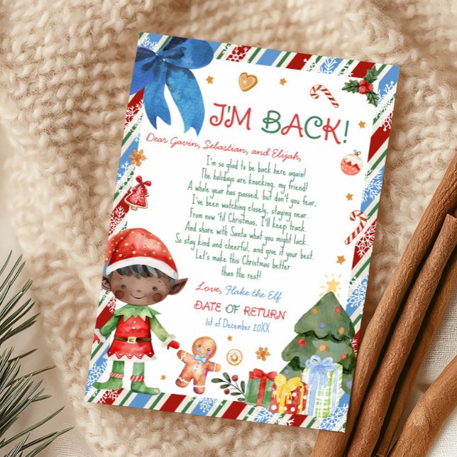 Lettre de garçon de Noël de la carte de lettre de  (Christmas Dark Black Hair Dark Brown Boy Letter from Elf Letter Card)