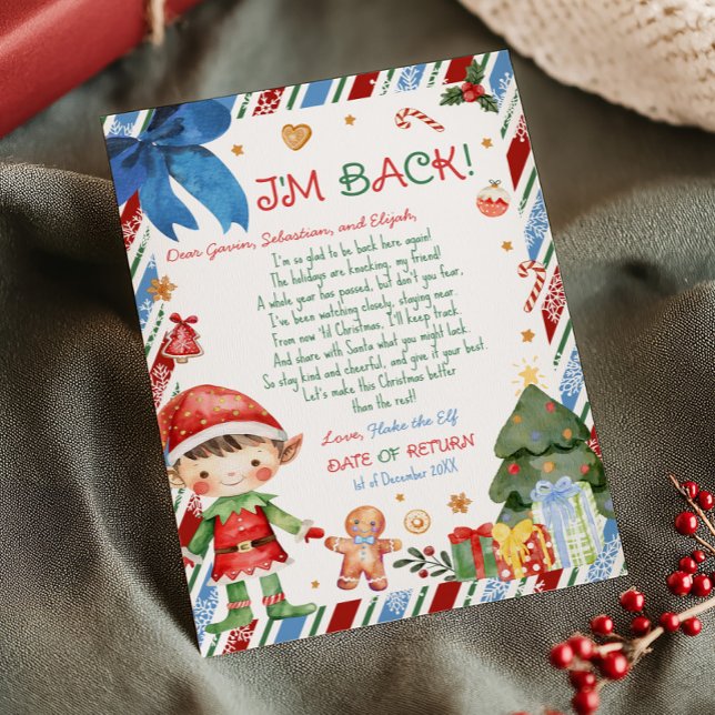 Lettre de garçon de Noël de lettre de lutin Carte (Christmas Dark Brown Hair Light Boy Letter from Elf Letter Card)