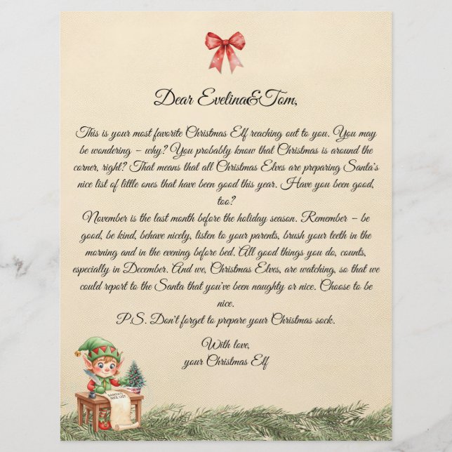 Lettre de l'elfe de Noël (Devant)
