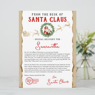 Lettre de Noël du certificat Nice List de Père Noë