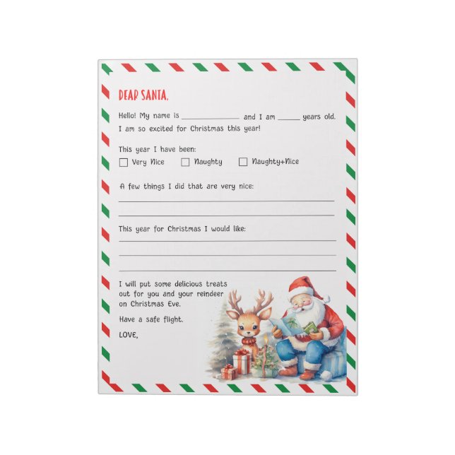 Lettre de Noël pour le Bloc-notes festif Père Noël (Tourné)