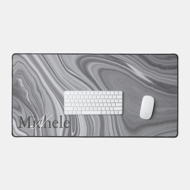 Lettre de nom personnalisée Agate Grey Marble Swir (Clavier et souris)
