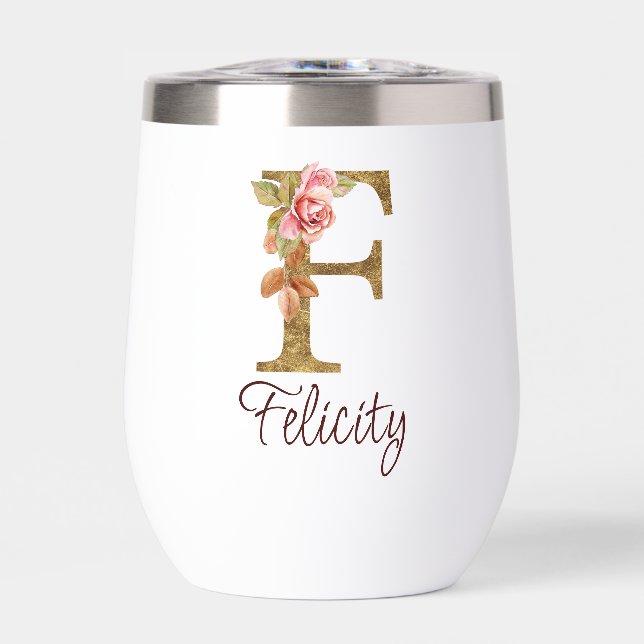 Lettre de nom personnalisée F Roses rose blush feu (Avant)