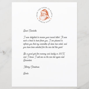 Lettre de réponse père Noël