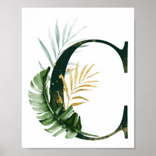 Lettre décorative C avec affiche tropicale feuille