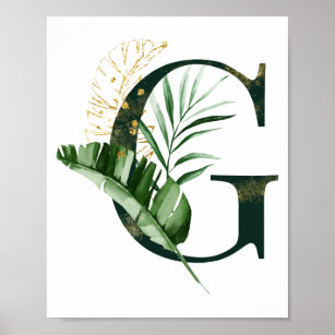 Lettre décorative G avec affiche feuille tropicale