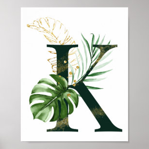 Lettre décorative K avec affiche feuille tropicale