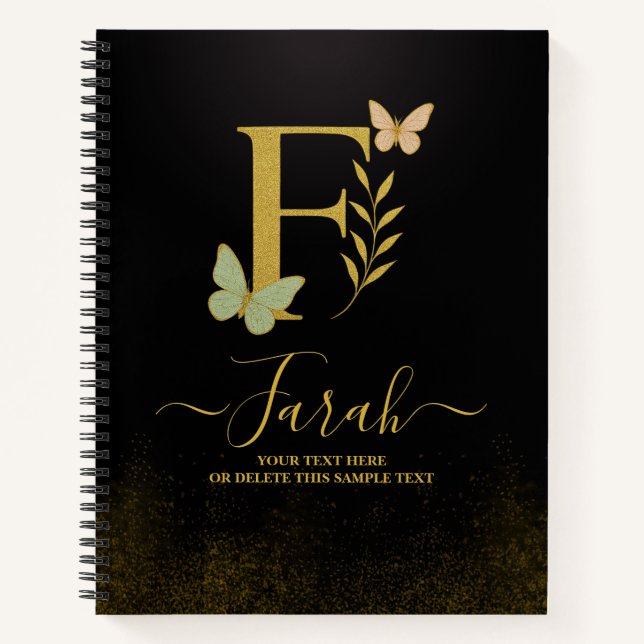 Lettre d'or F Carnet papillon couverture (Devant)