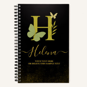 Lettre d'or H Carnet spiral papillon