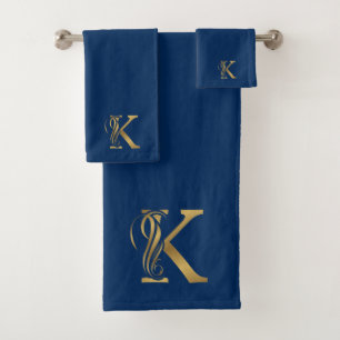 Lettre d'or K monogramme de luxe en bleu