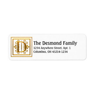 Lettre d'or monogramme D Étiquette de adresse élég