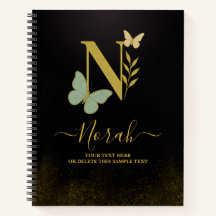 Lettre d'or N Carnet papillon Couverture