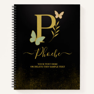 Lettre d'or P Carnet papillon couverture
