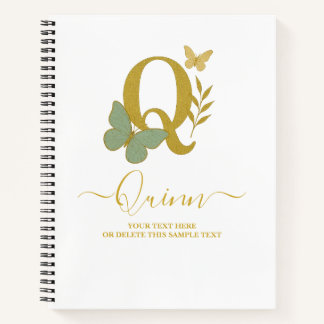 Lettre d'or Q Carnet papillon couverture