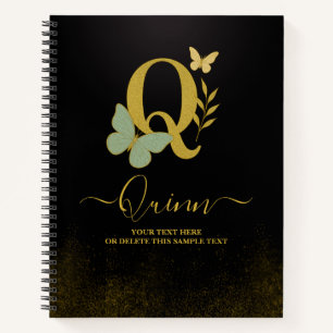 Lettre d'or Q Carnet papillon couverture