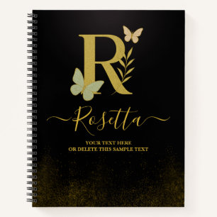 Lettre d'or R Carnet papillon couverture