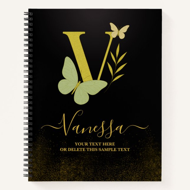 Lettre d'or V Carnet papillon (Devant)
