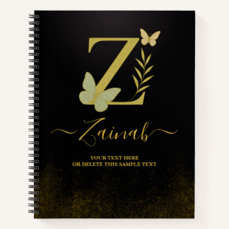 Lettre d'or Z Carnet papillon