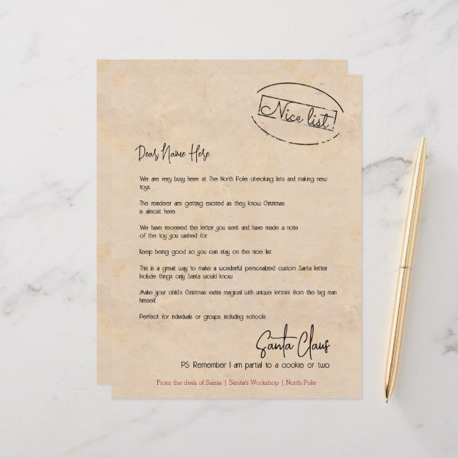 Lettre Du Bureau De Père Noël Personnalisée (Devant/Arrière en situation)