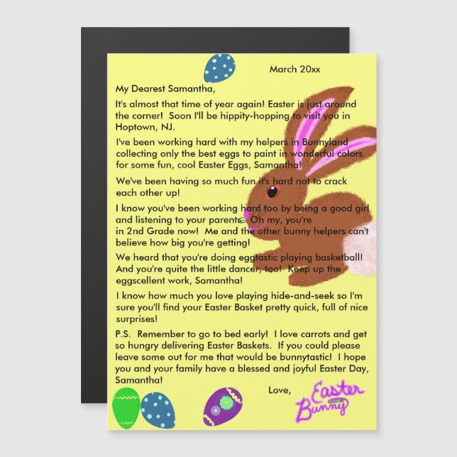 Lettre du lapin de Pâques Jaune (Devant / Derrière)