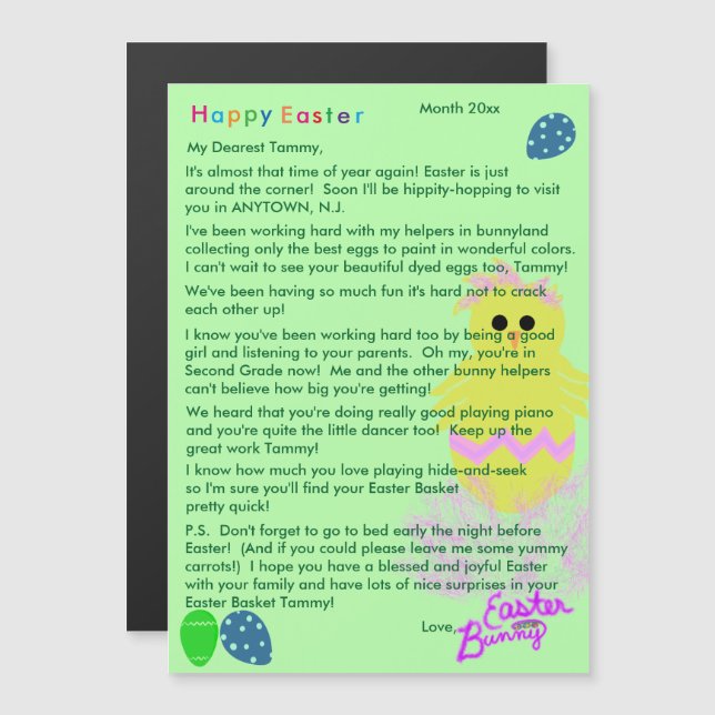 Lettre du lapin de Pâques Œuf de Poussin Jaune Ros (Devant / Derrière)
