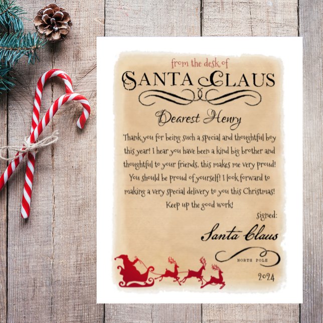 Lettre du Père Noël de Père Noël Sleigh imprimable (letter from santa, vintage santa letter, printable santa letter, approved santa claus letter)