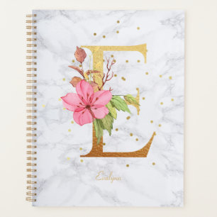 Lettre E en monogramme doré à l'aquarelle de marbr
