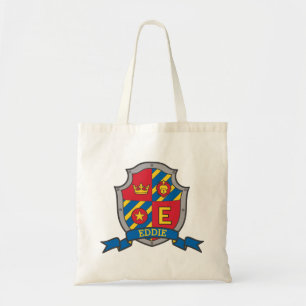 Lettre E knight bouclier lion nom enfants sac bibl