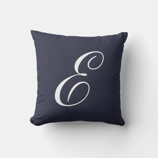 Lettre E Navy Coussin de monogramme bleu (Recto)