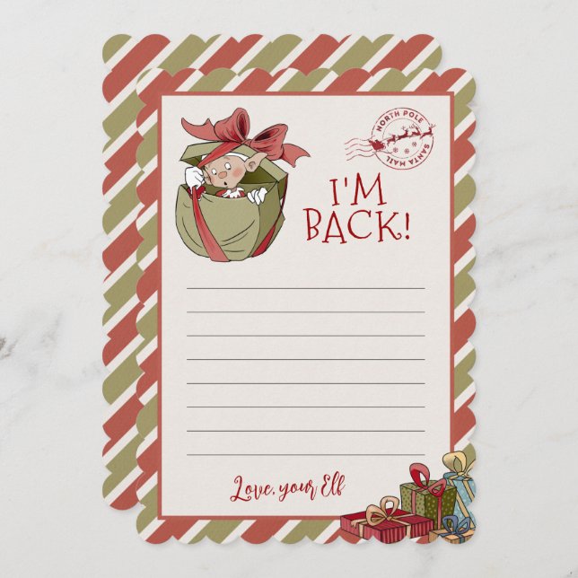 Lettre Elf "I'm Back" Cartes pour notes modifiable (Devant / Derrière)