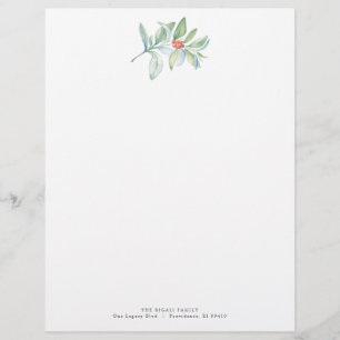 Lettre En-tête de Noël Festive Aquarelle verte