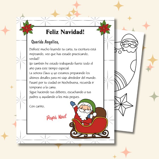 Lettre espagnole de Père Noël White Carta a Papá N (Spanish Letter from Santa White, personalized name & text, customizable. ConJesusenelcamino)