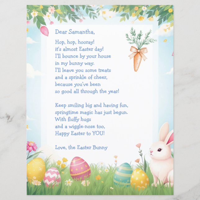 Lettre et jeu de questions du lapin de Pâques pour (Devant)