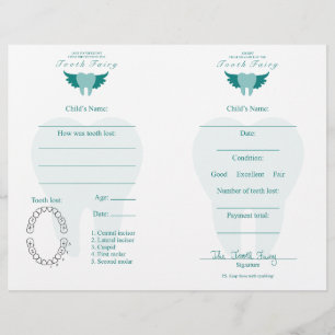 Lettre et reçu de dent Fairy Turquoise
