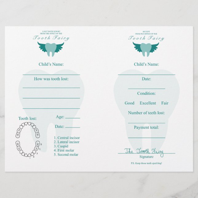 Lettre et reçu de dent Fairy Turquoise (Devant)