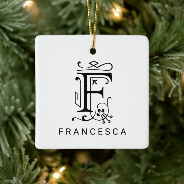 Lettre F Élégant Monogramme Ornement de Noël (Arbre)