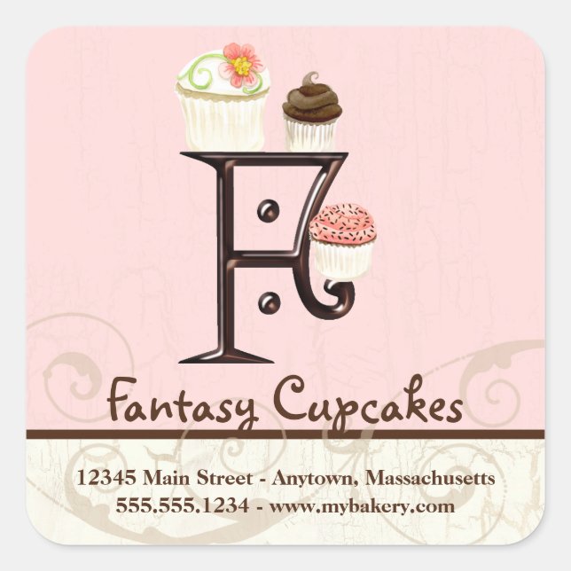 Lettre F Monogram Cupcake Logo Autocollants d'affa (Devant)
