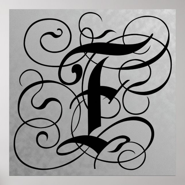 Lettre F, Monogramme gothique Poster noir (Devant)