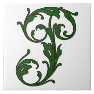 Lettre feuille P en carreaux Monogrammes verts