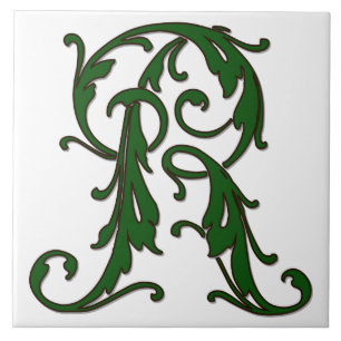 Lettre feuille R en carreaux Monogrammes verts
