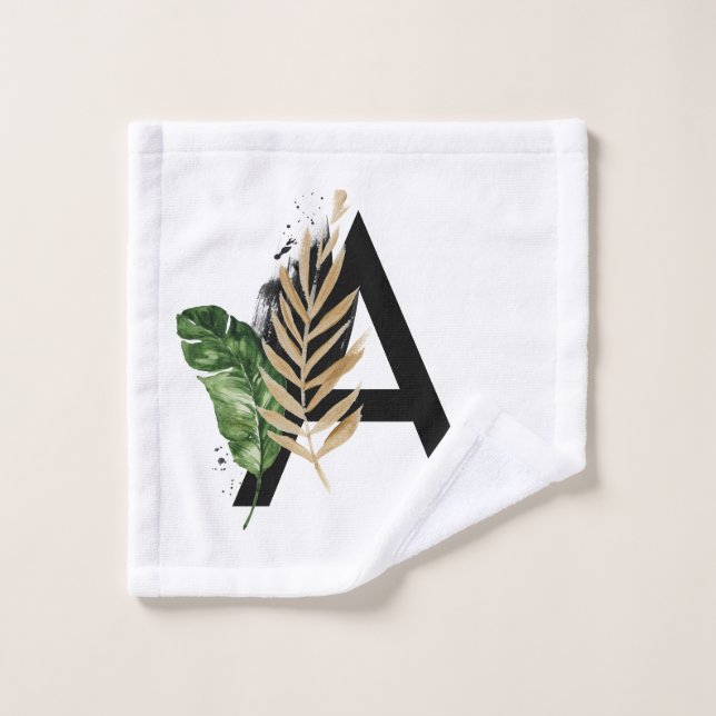 LETTRE Feuille Tropicale Faux Gold Foil A Monogram (Gant de toilette)