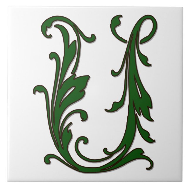 Lettre feuille U en carreaux Monogrammes verts (Devant)