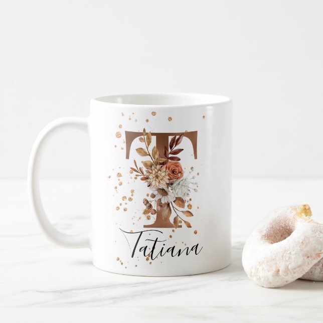 LETTRE FLEURIE DE COCOFFRE T MONogramme Café Mug (Avec donut)