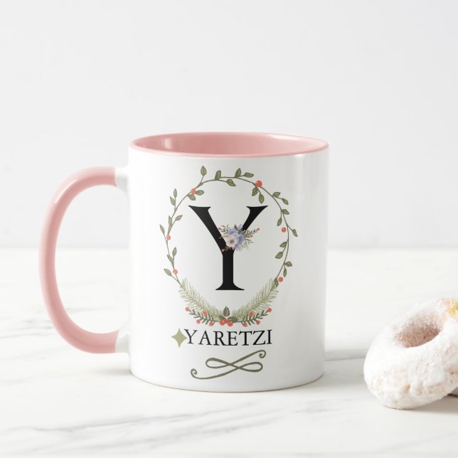 LETTRE FLEURIE MACTE Y MONogramme Mug (Avec donut)