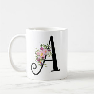 Lettre florale A, tasse d'aquarelle d'art de