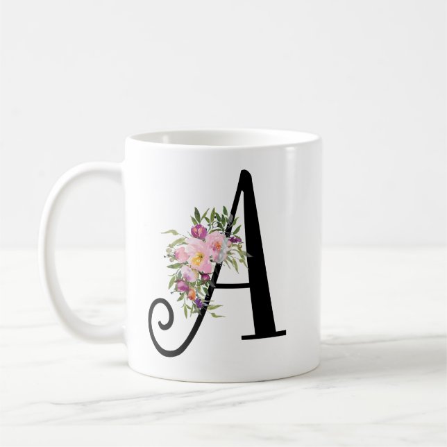 Lettre florale A, tasse d'aquarelle d'art de (Gauche)