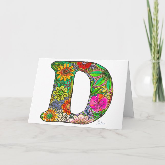 Lettre florale D Carte de voeux - de l'art origina (Devant)