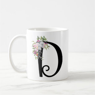 Lettre florale D, tasse d'aquarelle d'art de