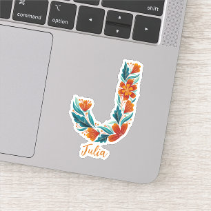 Lettre florale J stickers vinyle coupé sur mesure