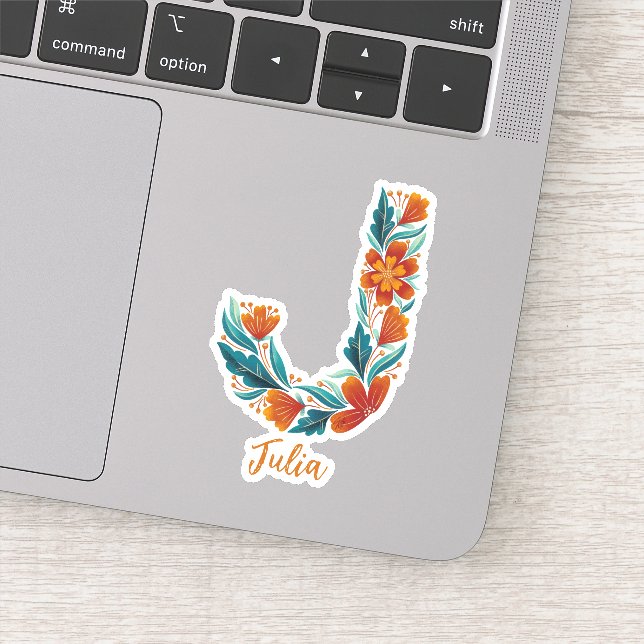 Lettre florale J stickers vinyle coupé sur mesure (Détail)
